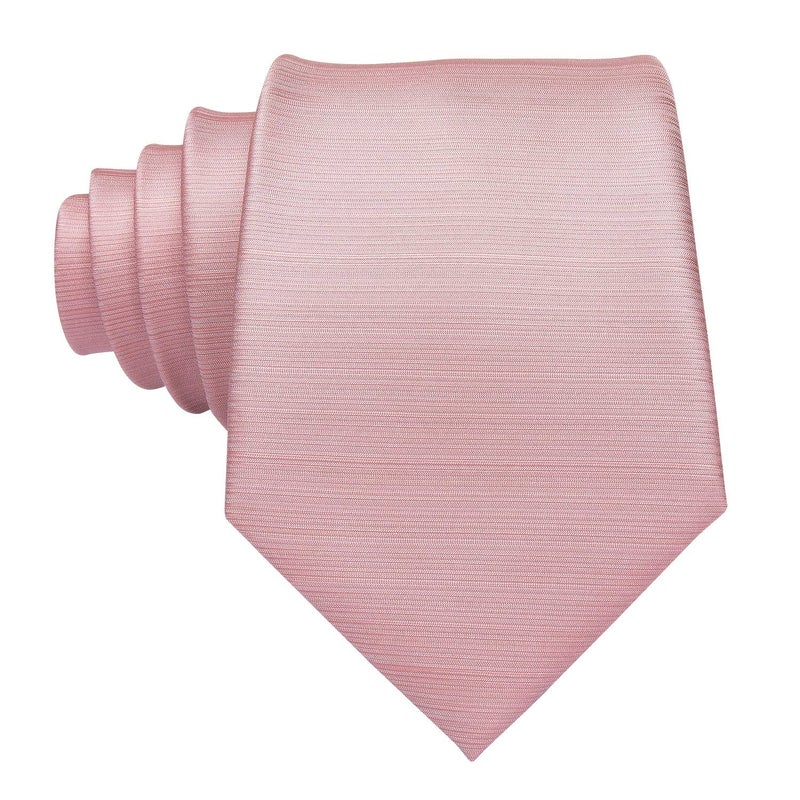 Hi-Tie ربطات عنق رجالية هاي تاي مزخرفة بتصميم كلاسيكي مع منديل وأزرار أكمام مجموعة ربطة عنق مخططة للأعمال، وردي فاتح - Image 4